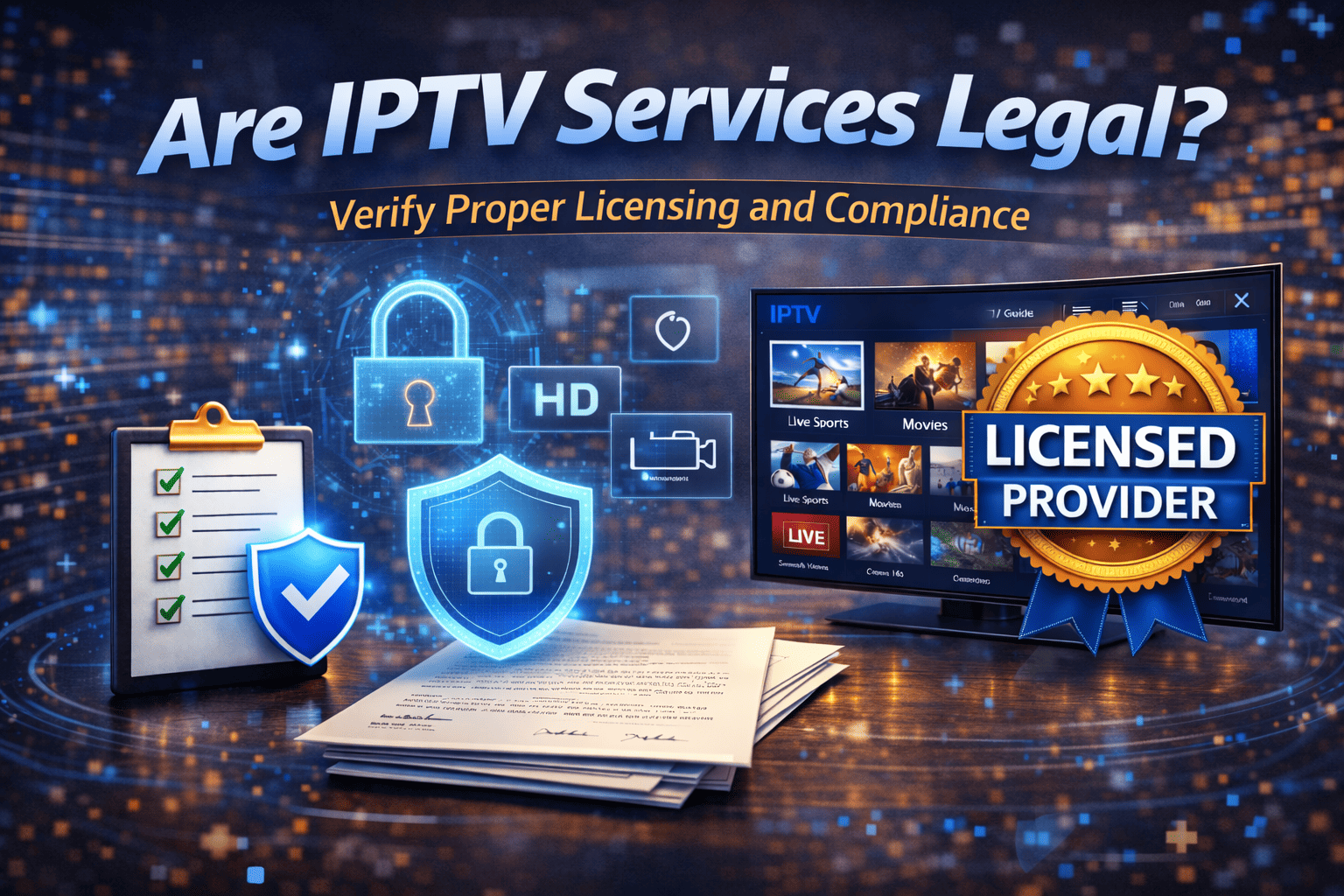 premium iptv zenders interface met filmselectie en live tv gids op groot scherm